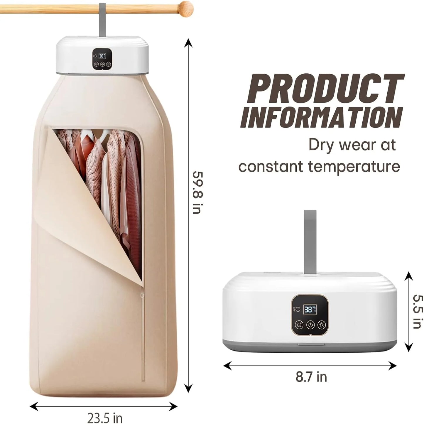Compact Foldable Laundry Dryer - Remote Control & Dry Bag