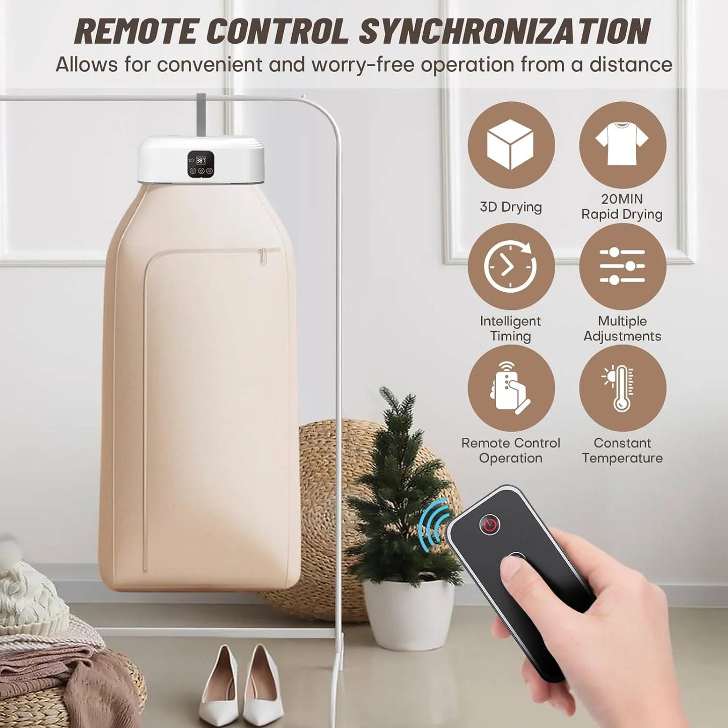 Compact Foldable Laundry Dryer - Remote Control & Dry Bag